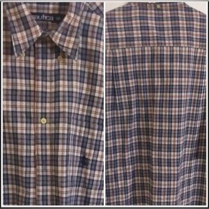Men's Large Nautica Button Up Short Sleeve- Plaid Shirt 100% Cotton.
